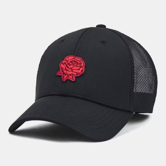 NWT UA Under Armour Essentials Mid Trucker Hat – Black/Red, Snapback, One Size - Picture 1 of 2